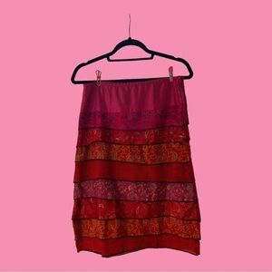 Shades of Fuchsia with Multi-Patterned Layers 100% Silk Made in India Skirt M
